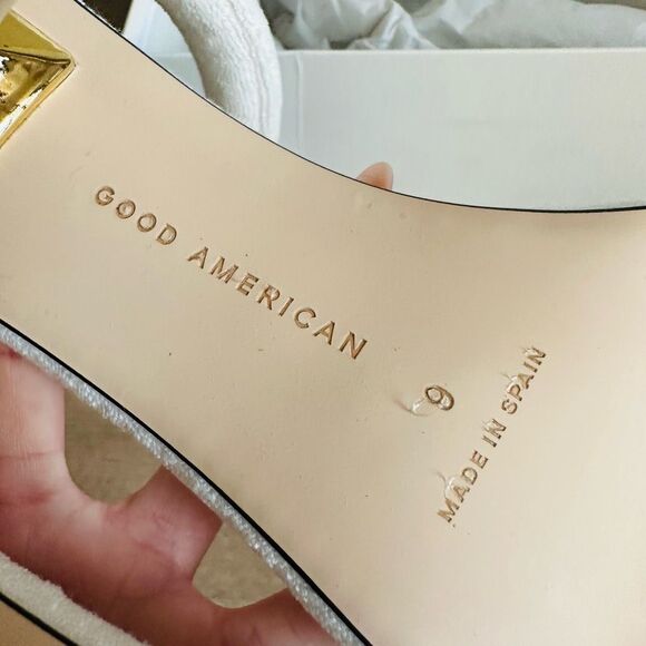 NIB Good American Terry High‎ Heel Slide Sandals 9 White Spa Glam $179 - Picture 4 of 13